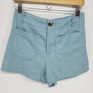 Anthropologie Maeve Colette Linen Blend Shorts 28 Blue High Rise Patch Pockets